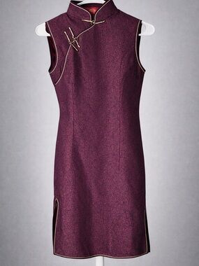 100% silk Cheongsam Qipso Dress Burgundy Gold Asian Traditional Dress Medium